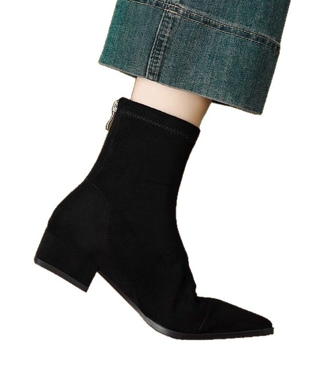 The Alix Flat French Point Toe Boots Thick Heeled Detail – La Rose Couture Shoes & Footwear