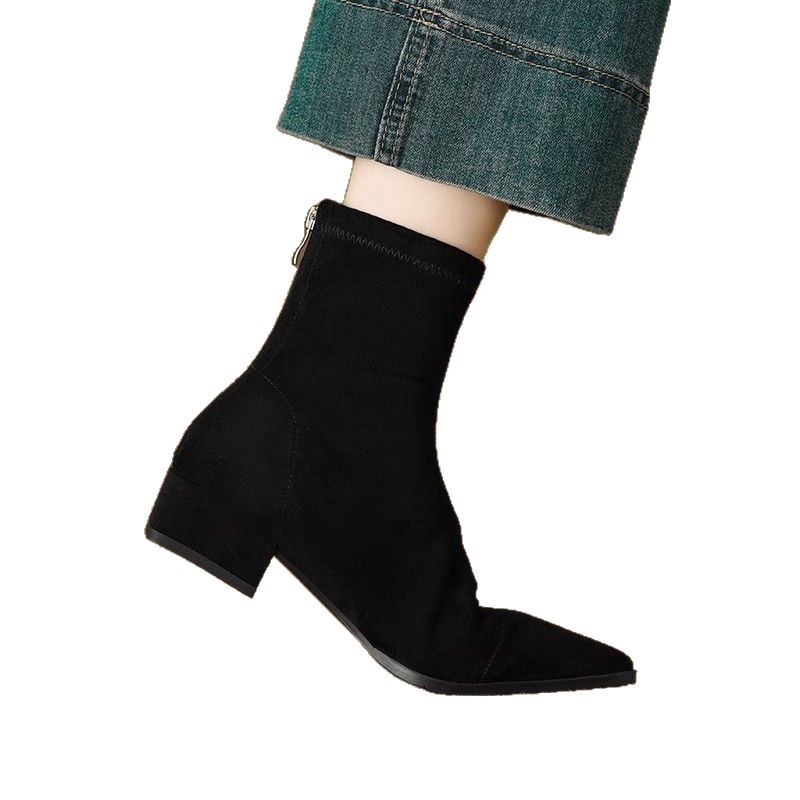 Flat French Point Toe Boots Thick Heeled - Image 4