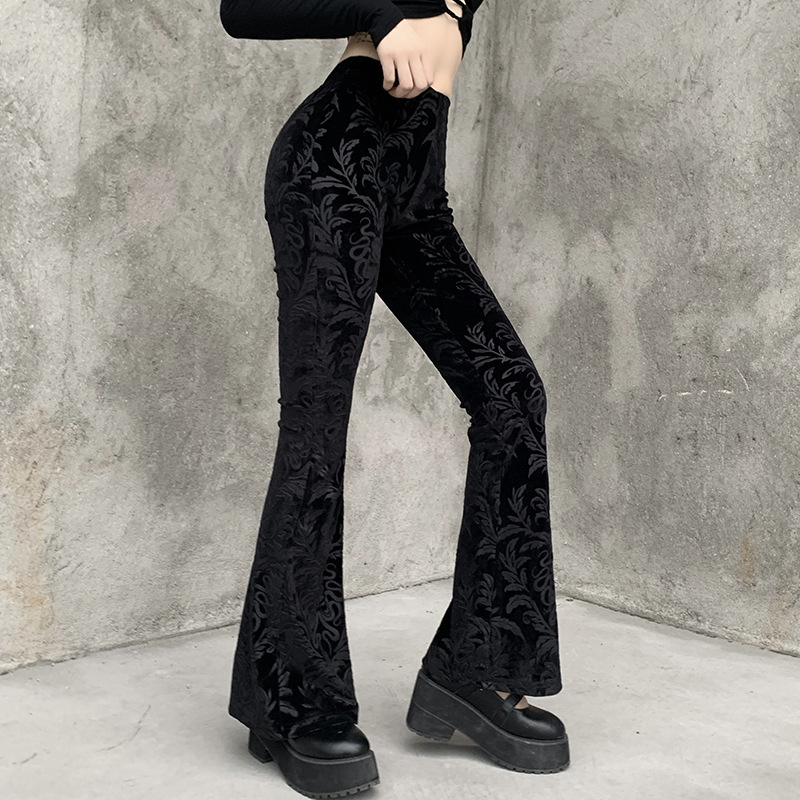 Womens Flared Suede Embossed Pants - Image 3