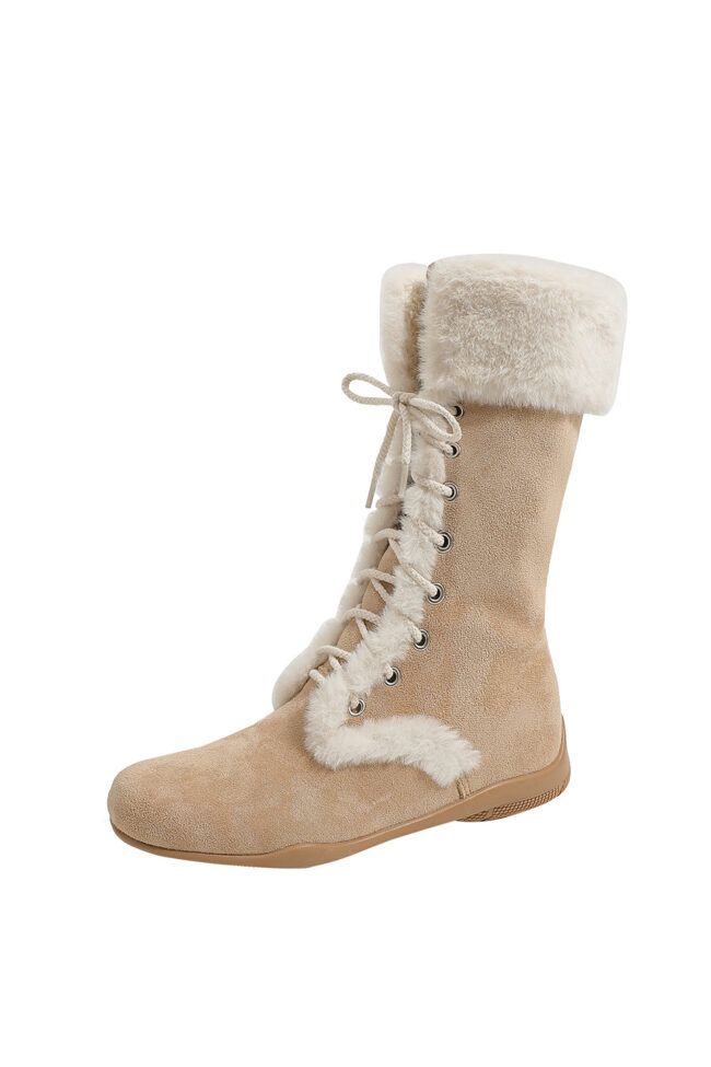 The Fabienne Cream Flat Bottomed High Heeled Padded Warm Mid Calf Boots Detail – La Rose Couture Shoes & Footwear