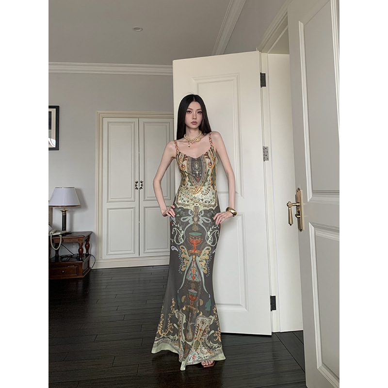 Womens High Waist Floral Print Fishtail Dress - Image 2