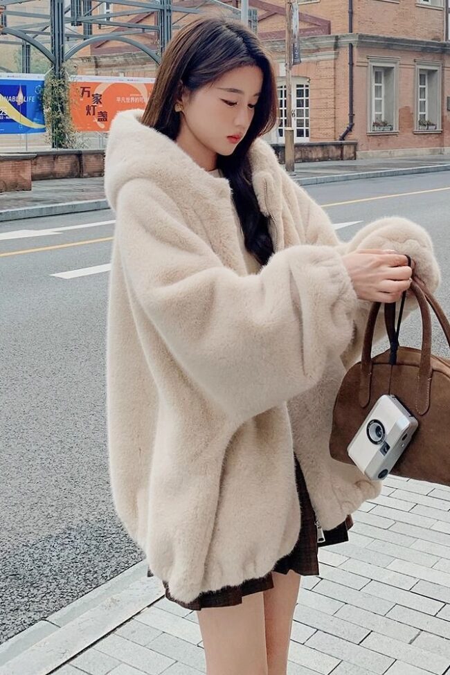 The Nina Short Plush Hooded Coat Detail – La Rose Couture Coats & Jackets