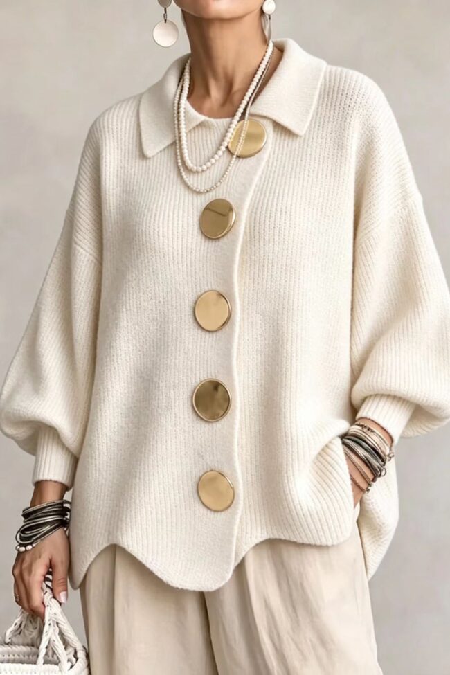 The Margot Knitted Coat Wave Hem Retro Loose Cardigan Detail – La Rose Couture Coats & Jackets