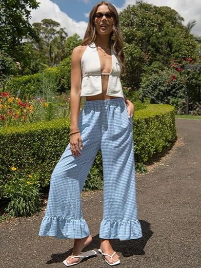 High Waist Plaid Wide Leg Pants - Image 4