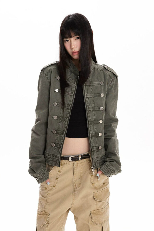 The Margot Vintage Palace Style Slim Fit Washed Denim Jacket Detail – La Rose Couture Coats & Jackets