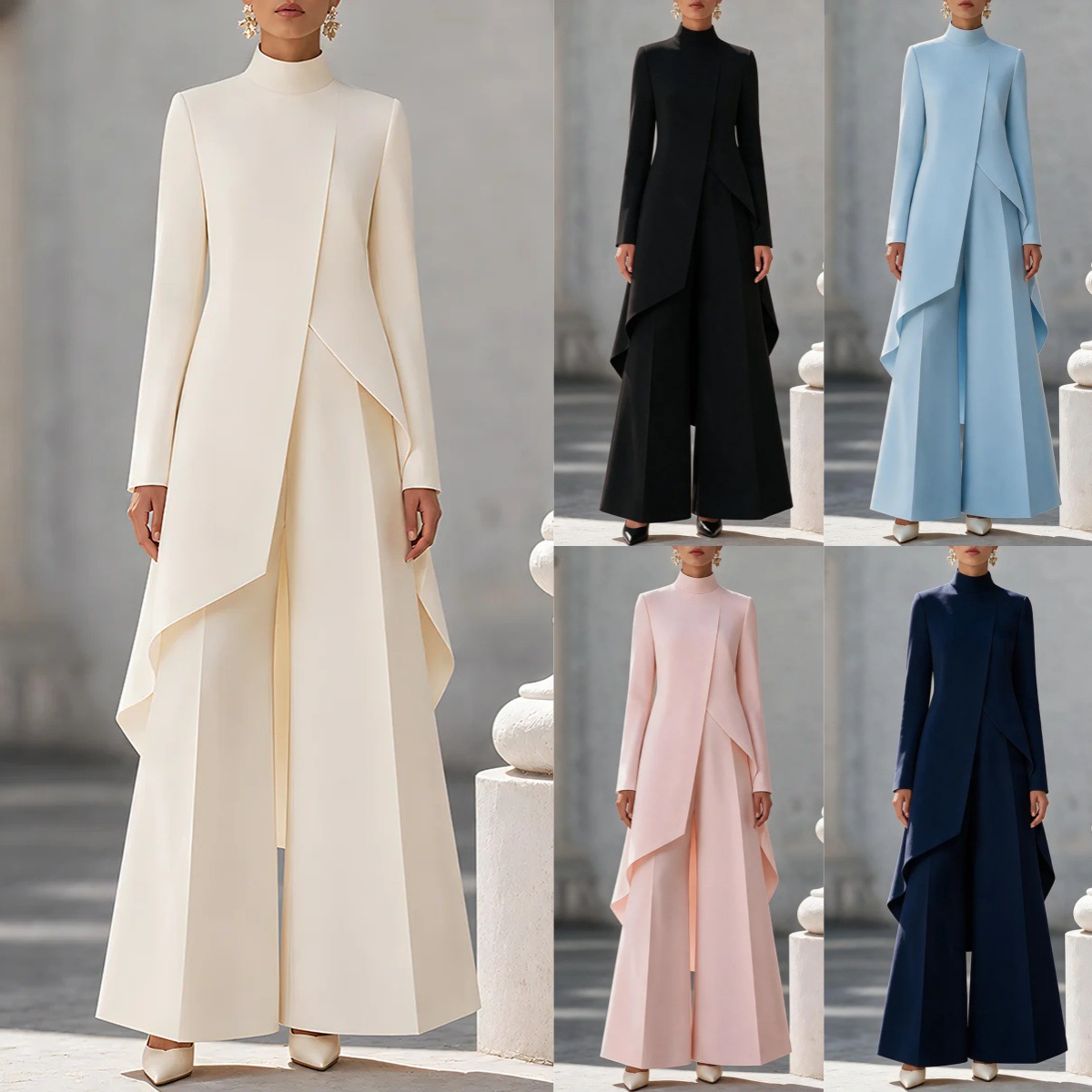 Womens Layered Wide-Leg Pants Set