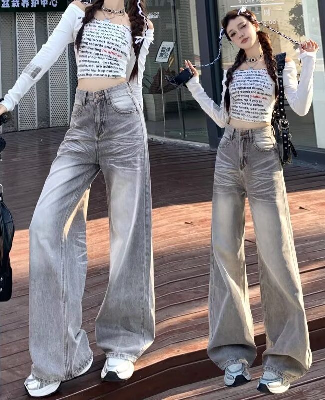 The Jeanne American Retro Loose Fit Wide Leg Denim Pants – La Rose Couture Trousers & Skirts
