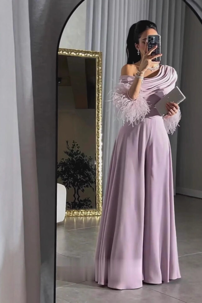 The Clarisse Feather Stitching Loose Jumpsuit Detail – La Rose Couture Dresses & Gowns