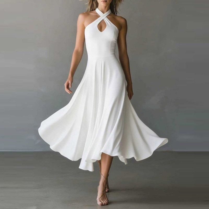 Retro Halter Neck Keyhole Back Long Dress - Image 5