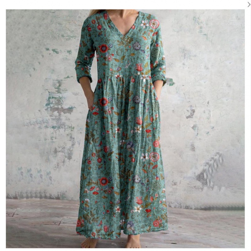 Printed Casual Loose Long Sleeve Dress - Image 4