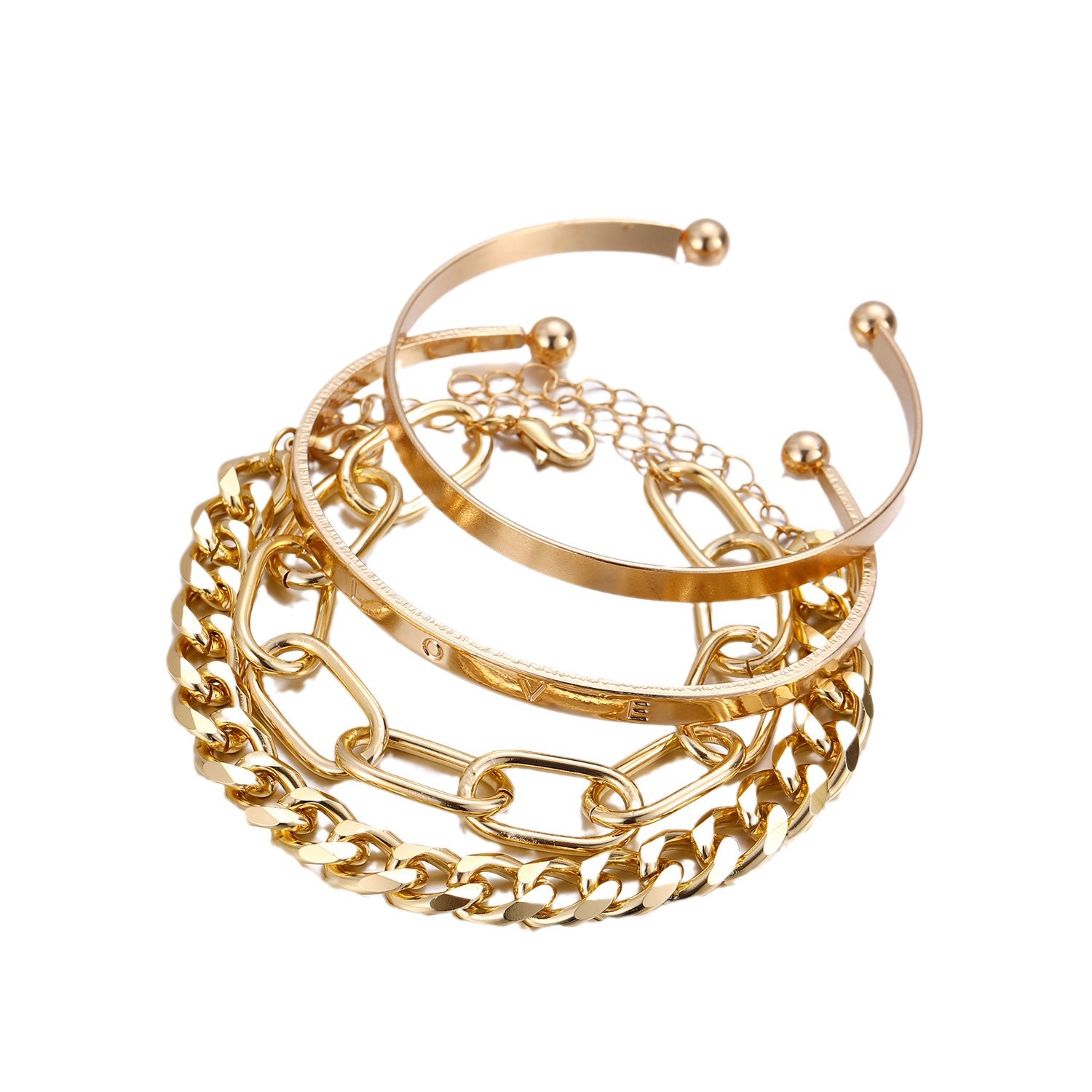 Bohemian Geometric Love Chain Bracelet Set of 4 Light Luxury Electroplated Alloy Hand Ornaments - Image 4