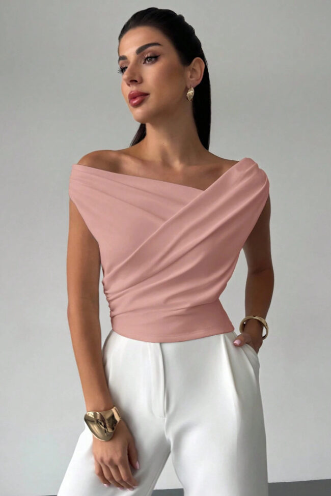 Simple Style One Shoulder Slim Fit Sleeveless Short Top Detail – La Rose Couture Tops & Blouses