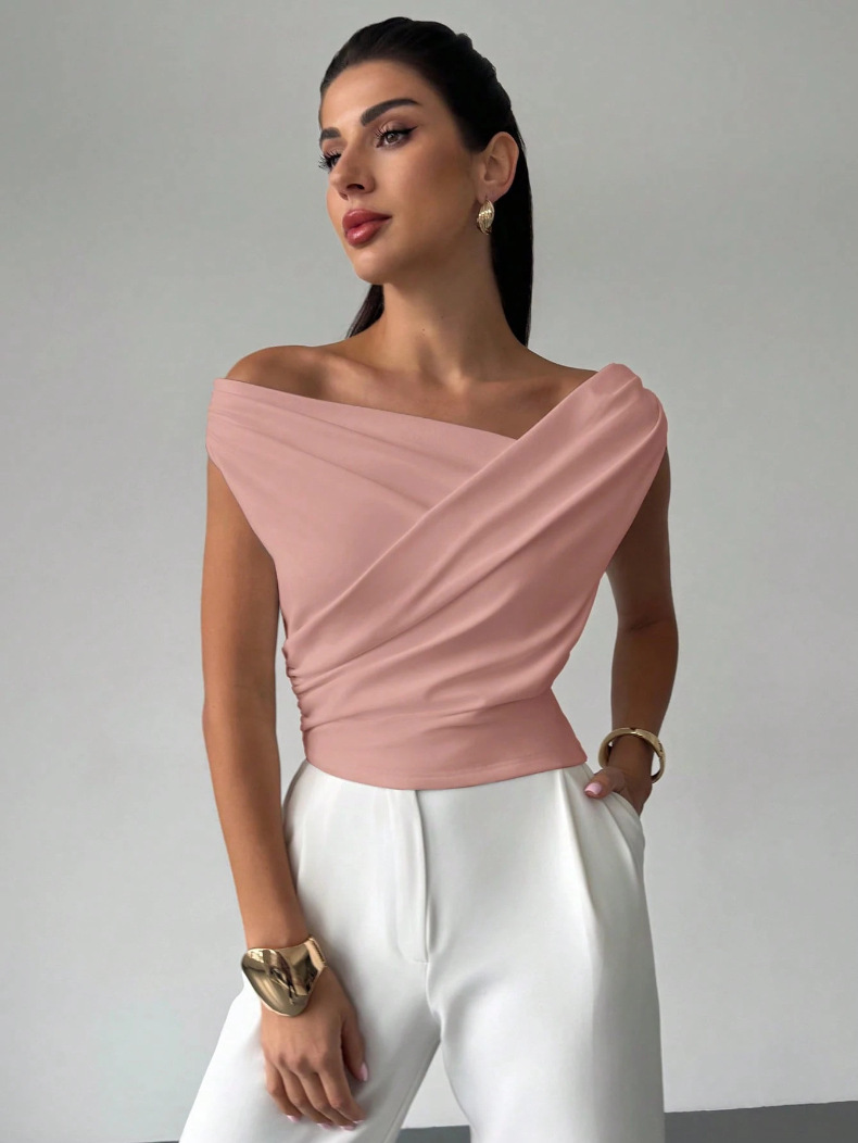 Women's Simple Style One-Shoulder Slim Fit Sleeveless Short Top - Image 5