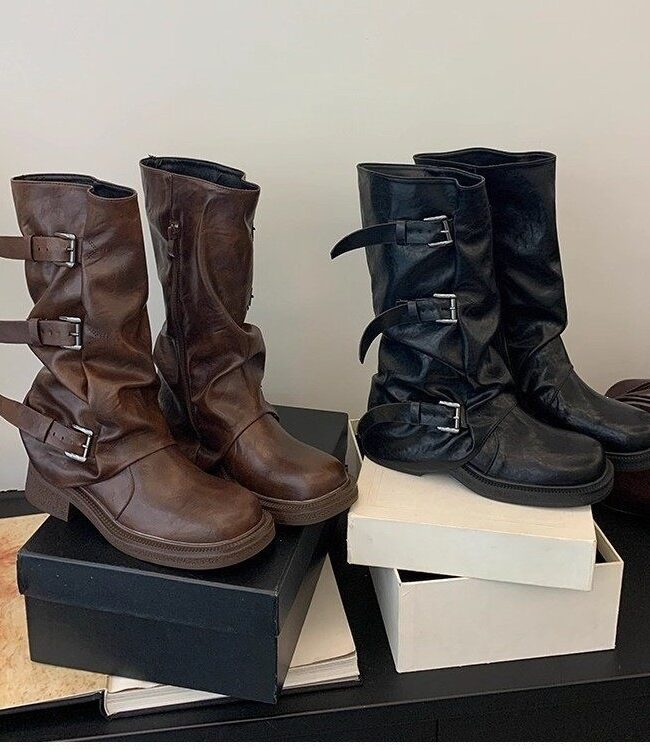 The Odette Square Toe Chunky Heel Mid Calf Boots Detail – La Rose Couture Shoes & Footwear