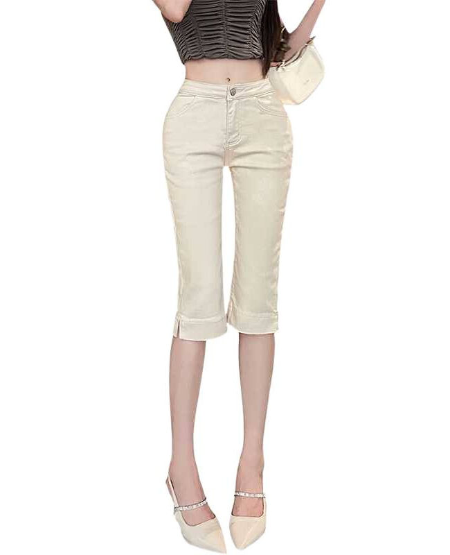 The Diane Stretch Denim Capri Pants with Side Slit Detail – La Rose Couture Trousers & Skirts
