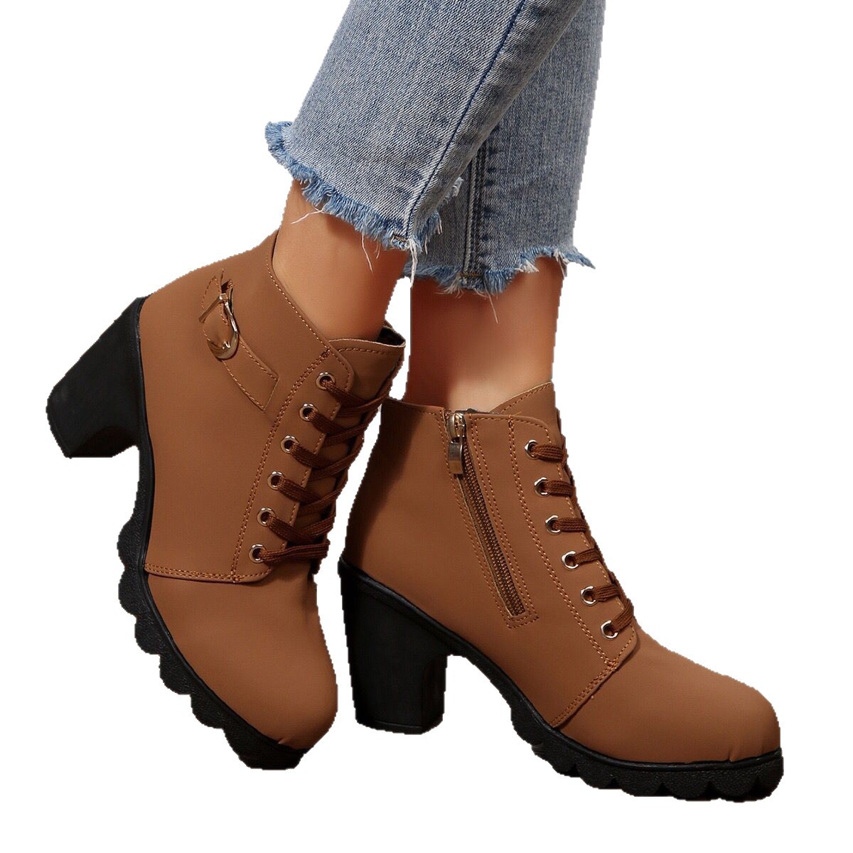 Womens High Heel Ankle Boots with Cross Strap - Image 3