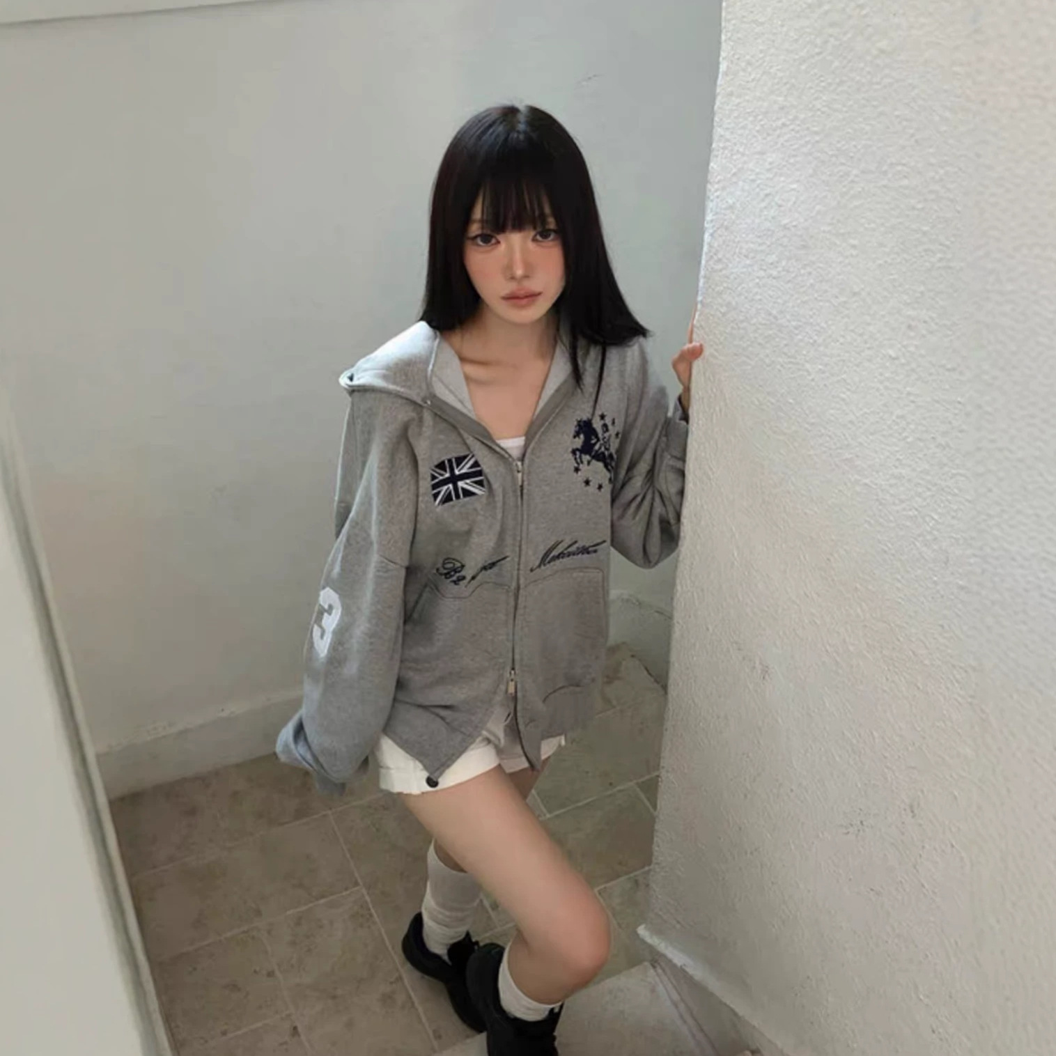 Embroidered Zip-Up Hoodie - Image 3
