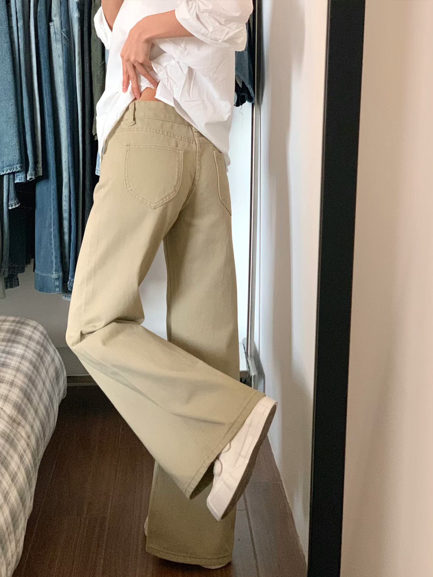 Womens High Waist Flared Cotton Pants - Image 2