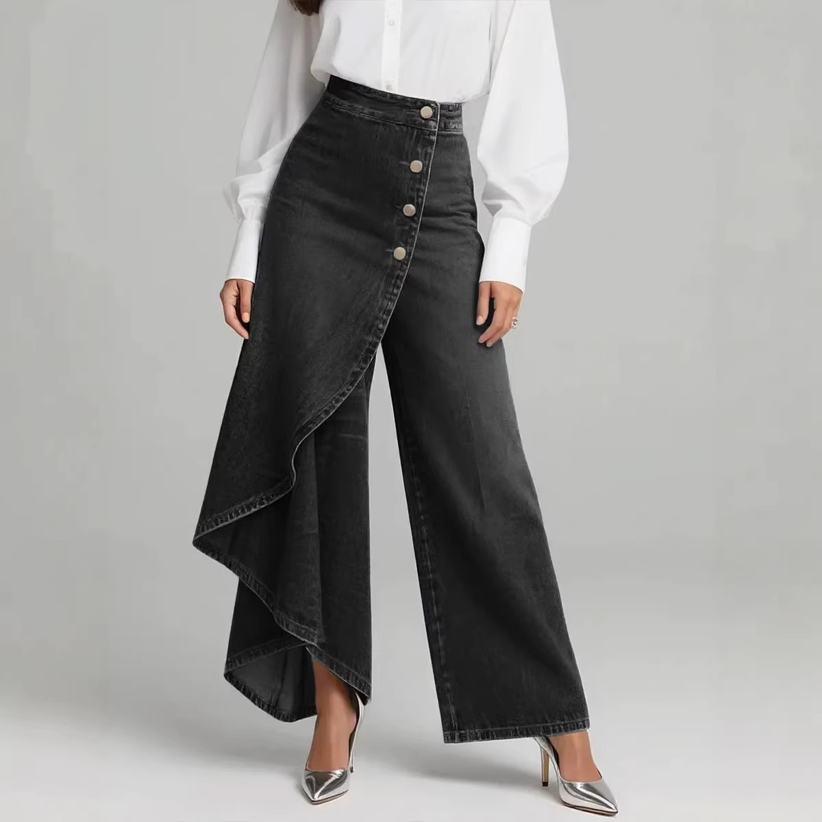 Solid Color Faux Denim Skinny Pants - Image 3