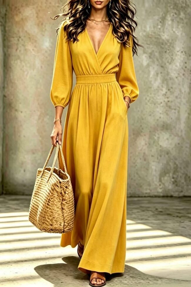 The Hortense Elegant V Neck Waist Cinching Spliced Jumpsuit with Pockets Detail – La Rose Couture Dresses & Gowns
