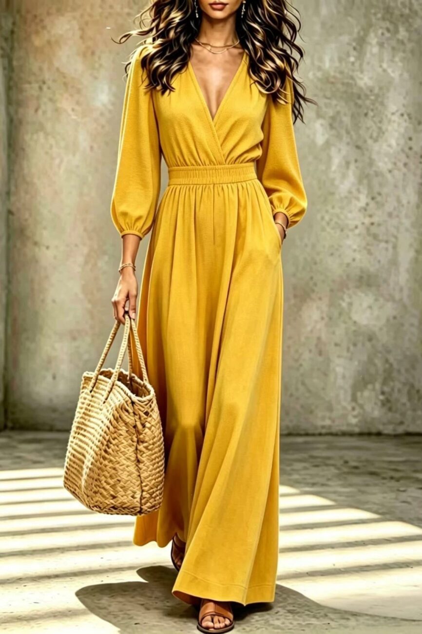 Elegant V Neck Waist Cinching Spliced Jumpsuit with Pockets Detail – La Rose Couture Dresses & Gowns