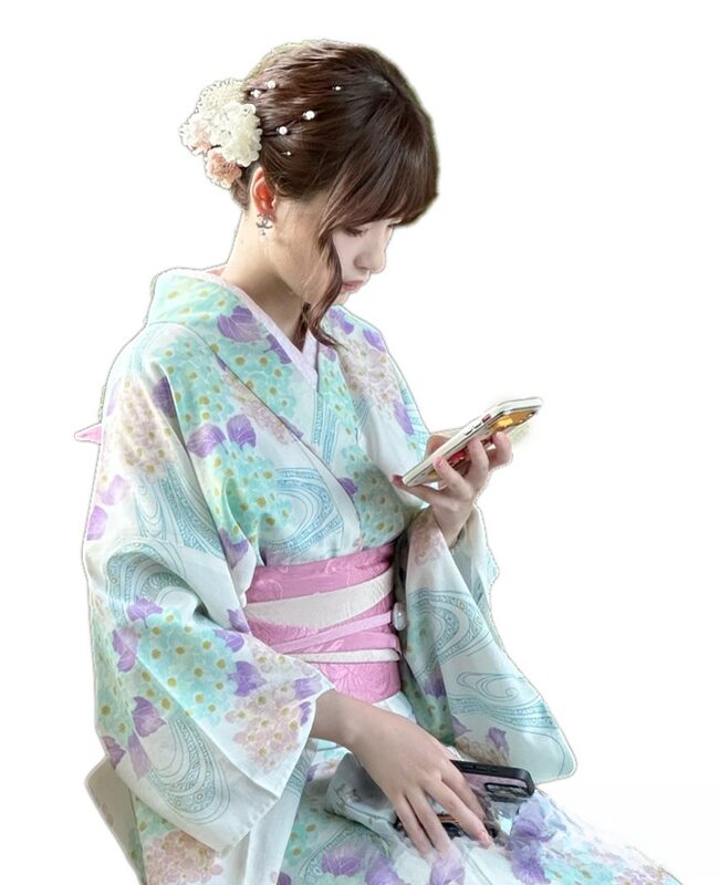 The Laure Light Blue Long Kimono Yukata Dress with Girdle and Fan Headdress Detail – La Rose Couture Dresses & Gowns
