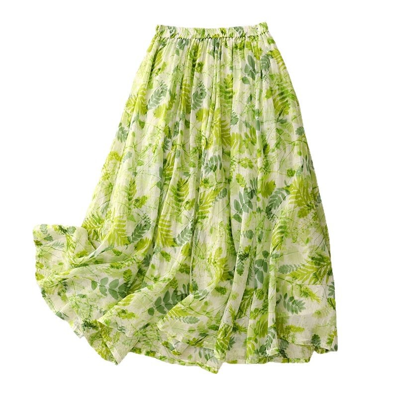 Ramie Printed A-Line Mid-Length Skirt - Image 3