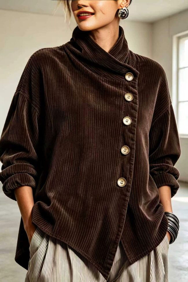 The Celine Autumn Winter Corduroy Asymmetric Off Shoulder Jacket Detail – La Rose Couture Coats & Jackets