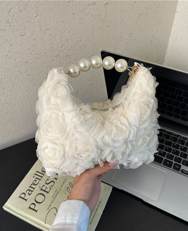 The Zoe Elegant Lace Rose Pearl Handbag Detail – La Rose Couture Handbags & Clutches