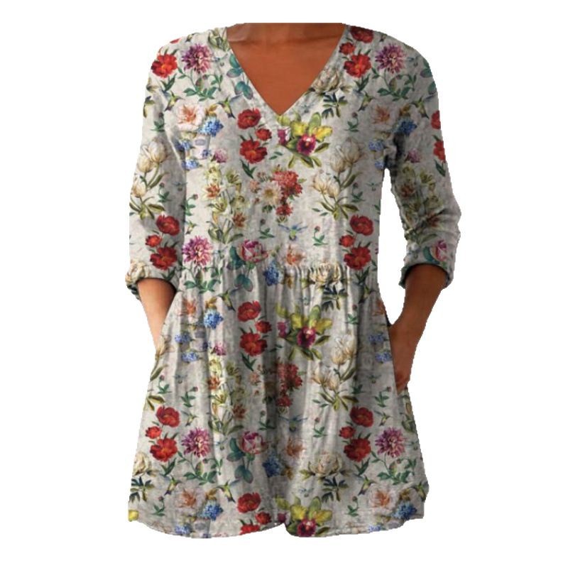 V-neck loose print dress - Image 2