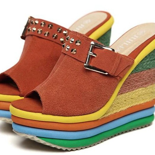 High-heeled platform shoes, genuine leather peep-toe sandals