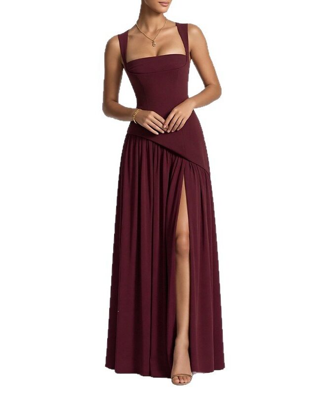 The Prudence Elegant Backless Pleated Slit Dress Detail – La Rose Couture Dresses & Gowns