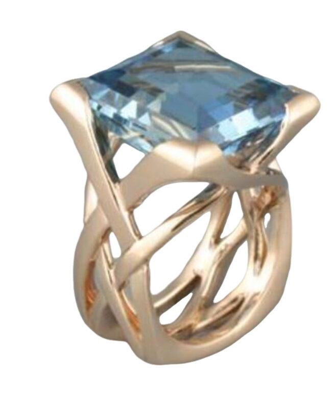 The Odette Gold Hollow Geometric Ring with Square Blue Zircon Inlay for Unisex Detail – La Rose Couture Jewellery & Accessories