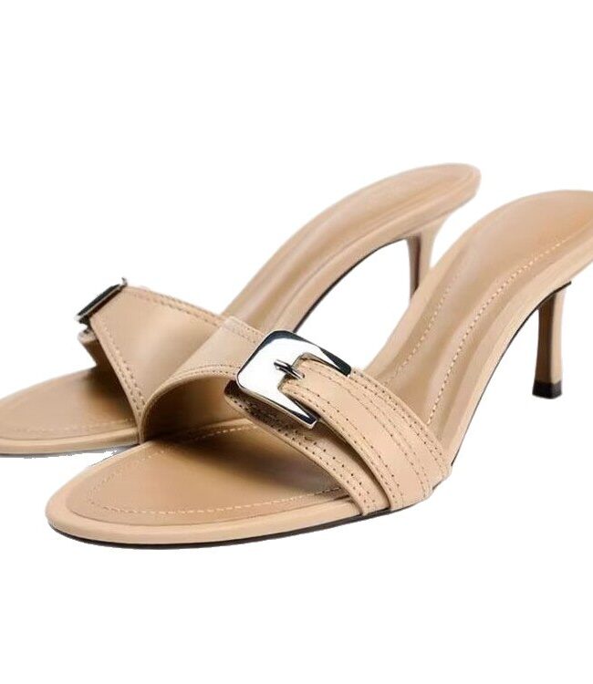 The Solene Peep Toe Buckle Stiletto Slippers – La Rose Couture Shoes & Footwear