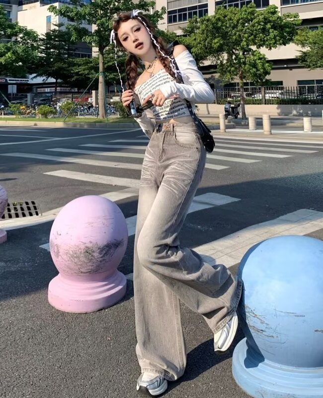 The Jeanne American Retro Loose Fit Wide Leg Denim Pants Detail – La Rose Couture Trousers & Skirts