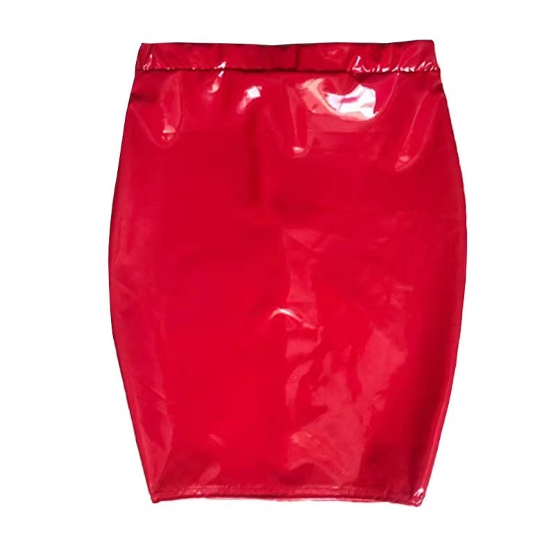 pure color Sexy Slim PU leather high waist zipper hip skirt - Image 3
