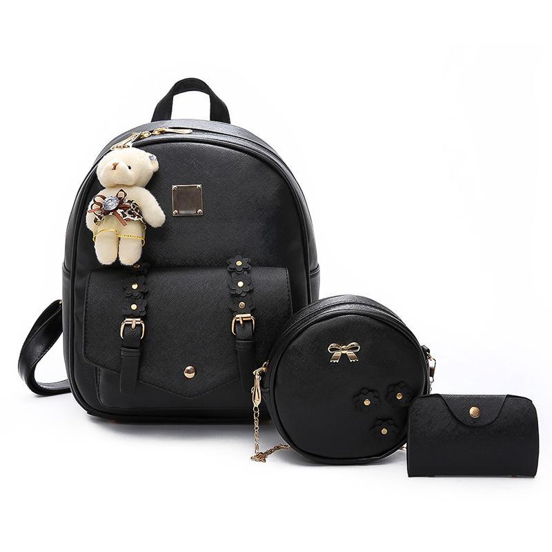 Floral PU Three-Piece Backpack Set - Image 3