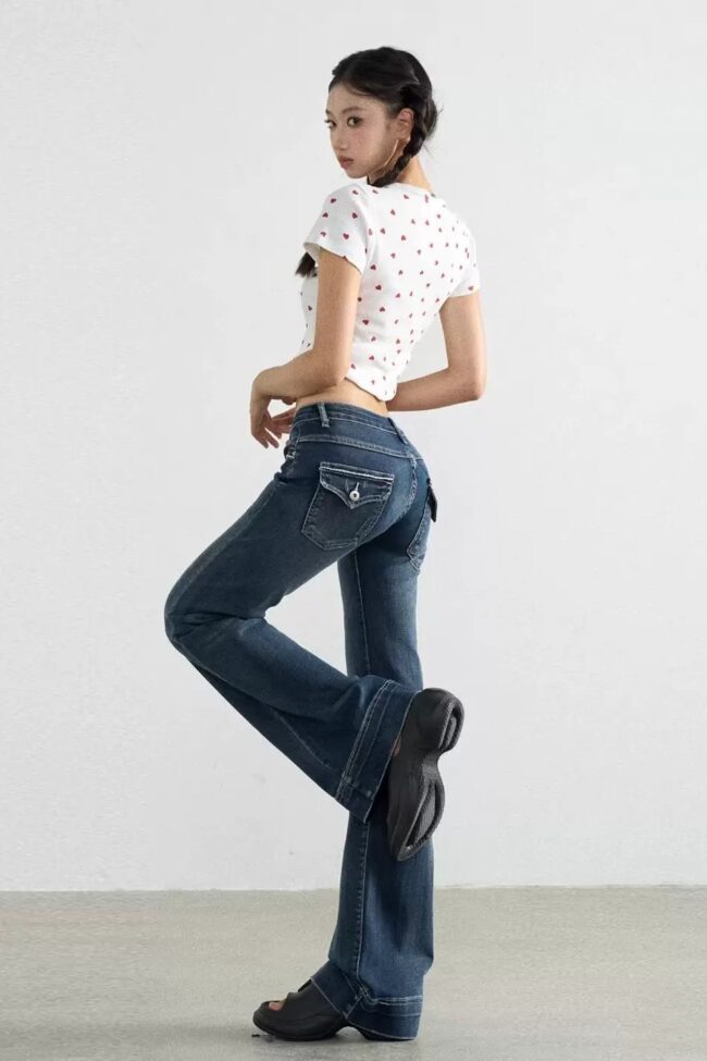 The Capucine Vintage Washed Flared Jeans Detail – La Rose Couture Trousers & Skirts