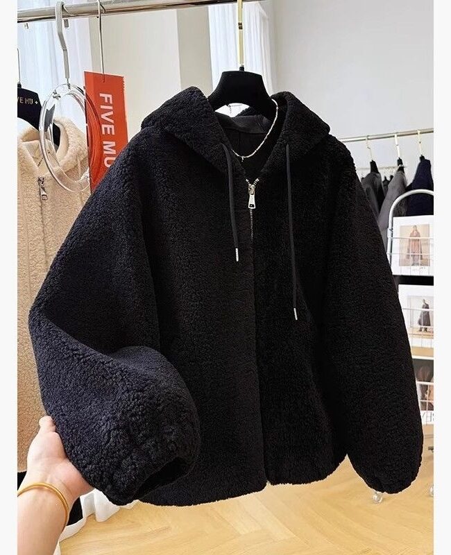 The Sibylle Hooded Lamb Wool Coat Loose Fit Long Sleeve Outerwear Detail – La Rose Couture Coats & Jackets