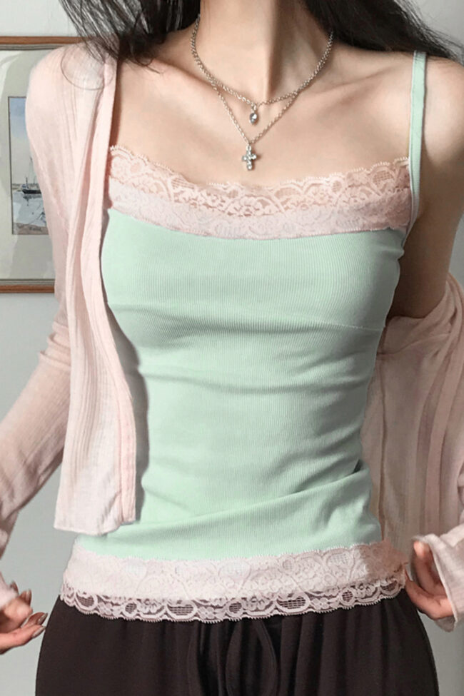 The Nathalie Lace Patchwork V Neck Slim Fit Camisole Detail – La Rose Couture Tops & Blouses