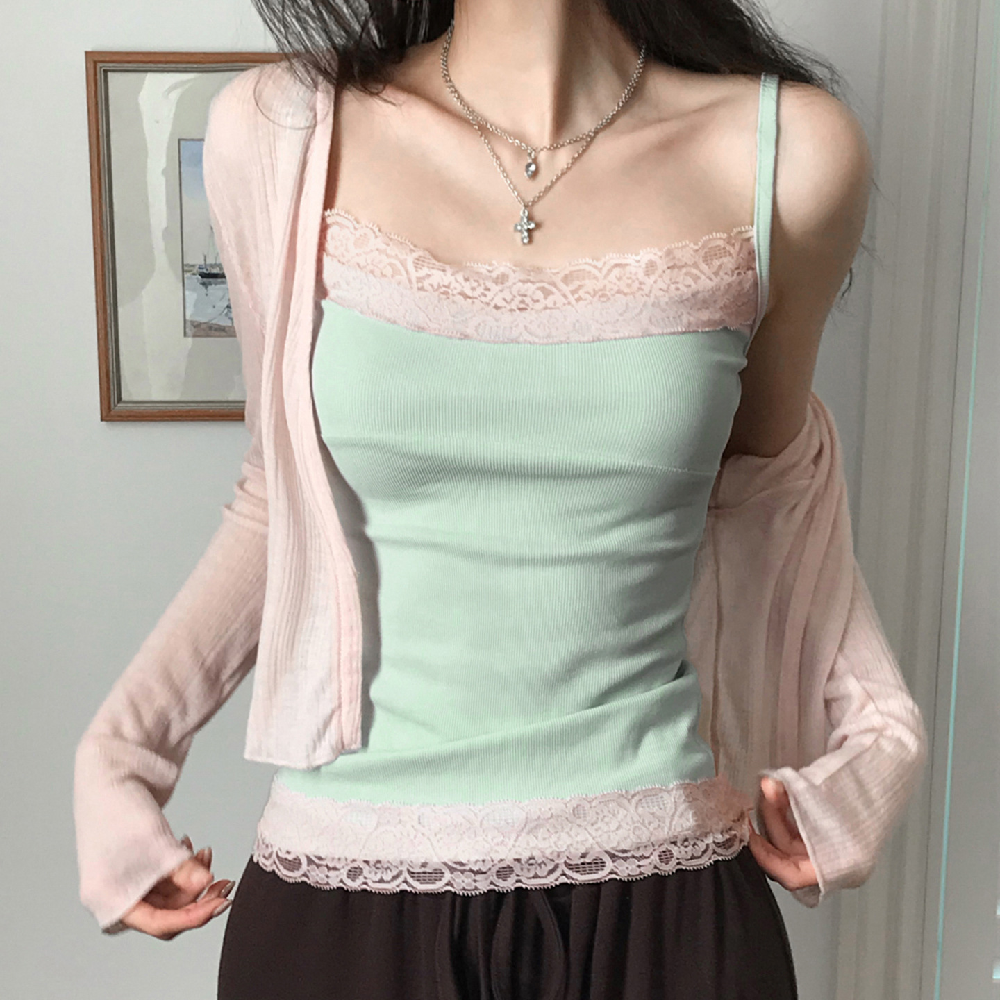 Women's Lace Patchwork V-Neck Slim Fit Camisole - Image 4