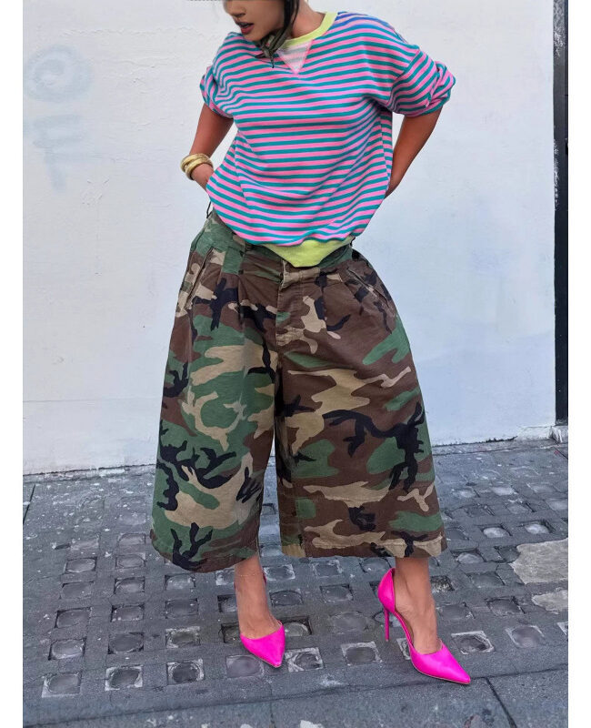 The Clothilde Camouflage Wide Leg Casual Pants Detail – La Rose Couture Trousers & Skirts