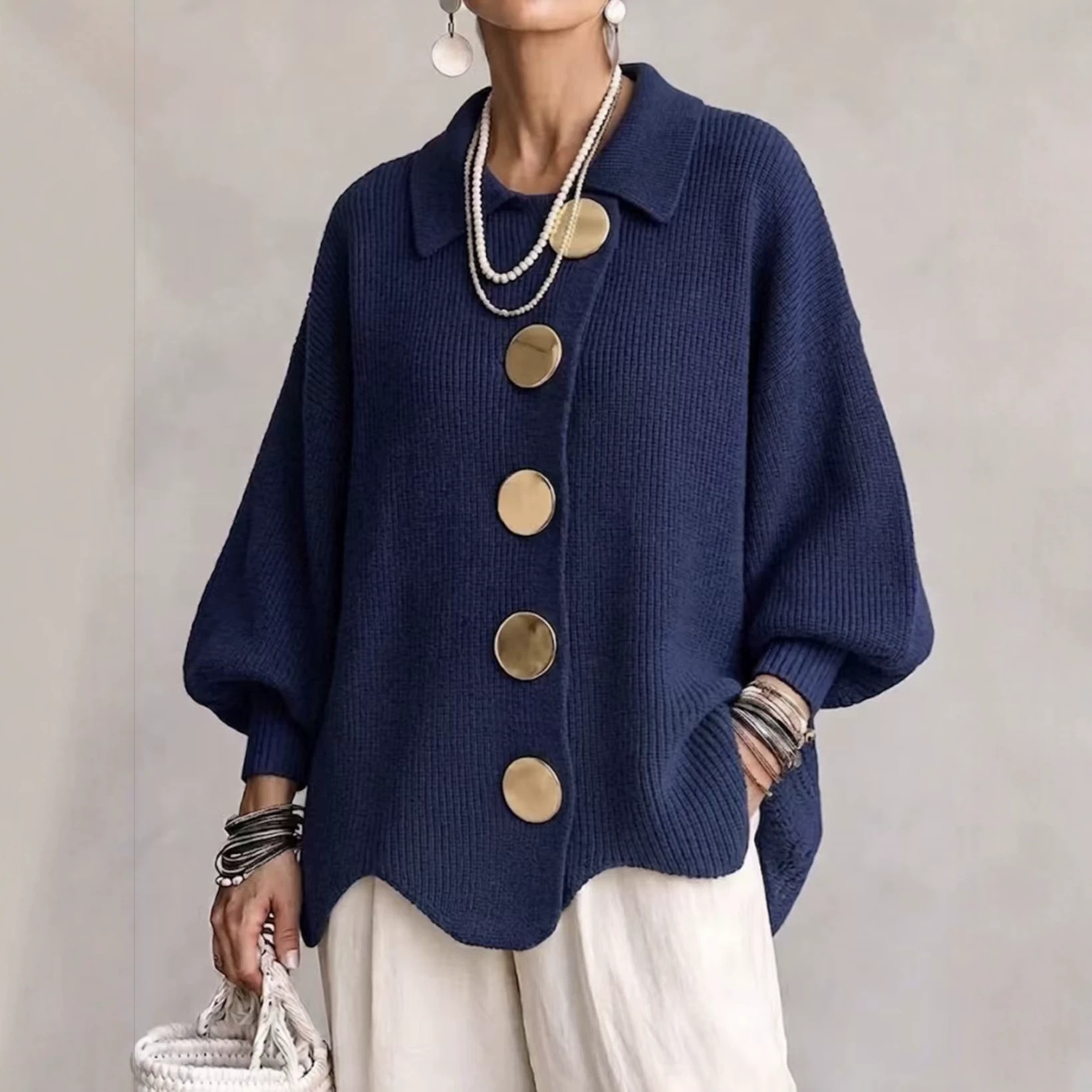 Women's V-Neck Button Long Sleeve Knit Sweater