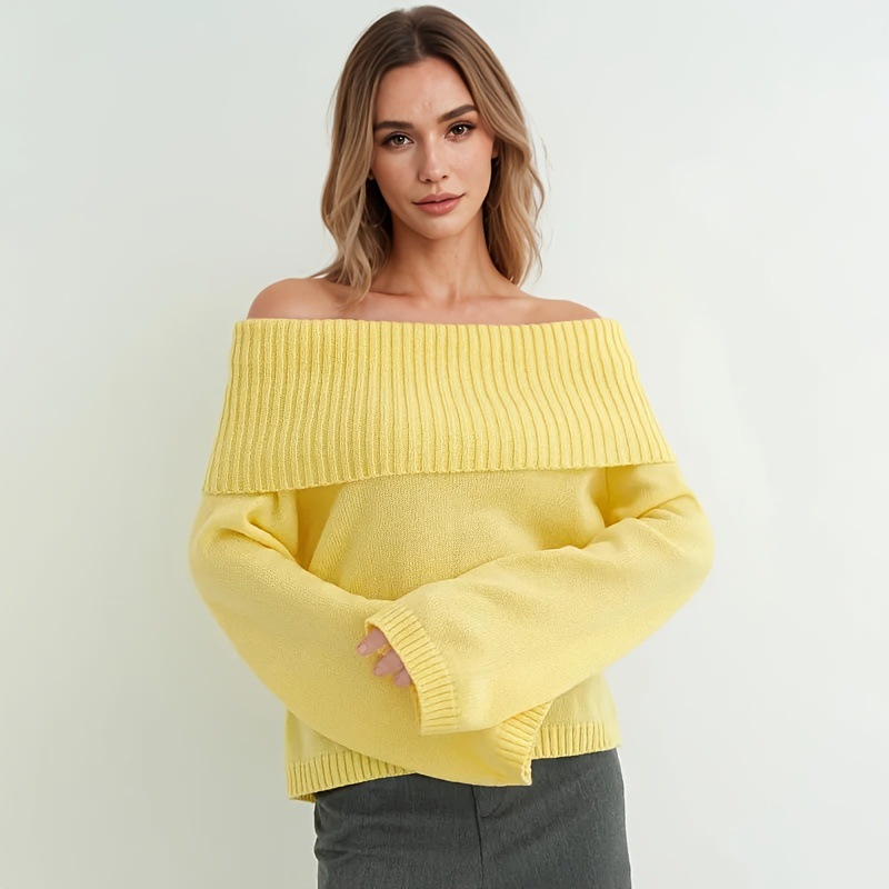 Off-Shoulder Knitted Pullover Sweater