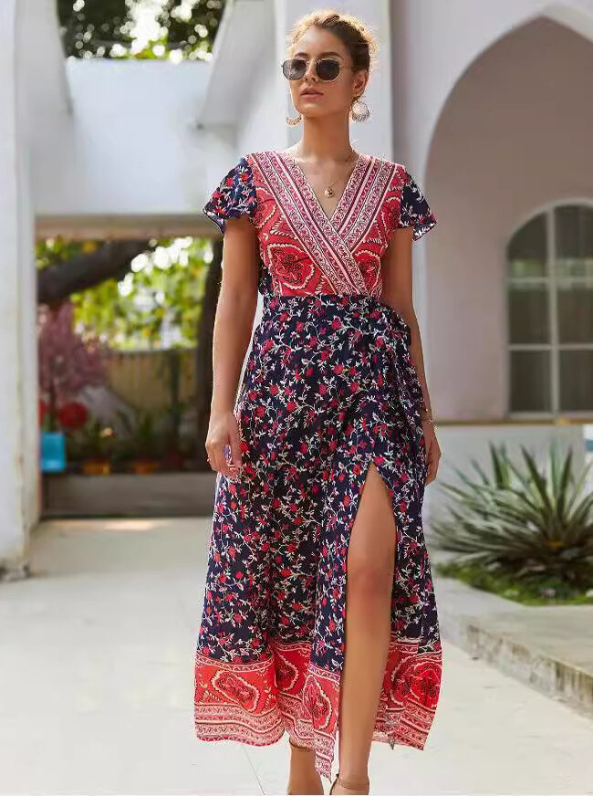 The Romane Bohemian 3d Print Sleeveless Dress Detail – La Rose Couture Dresses & Gowns