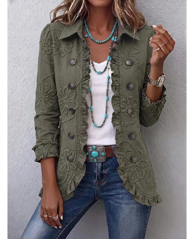 The Adele Ruffled Long Sleeve Cardigan Detail – La Rose Couture Coats & Jackets