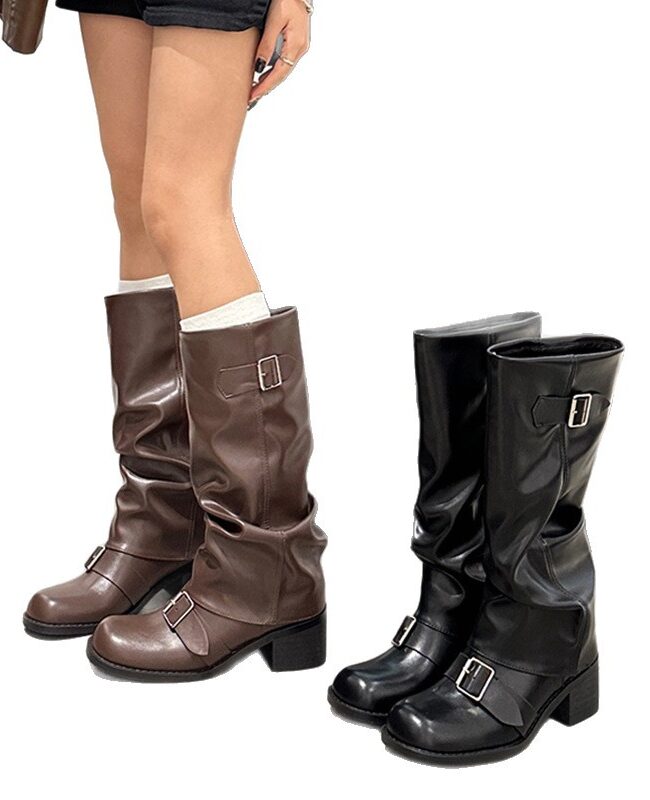The Adele Thick Heel Round Toe Over the Knee Knight Boots Detail – La Rose Couture Shoes & Footwear
