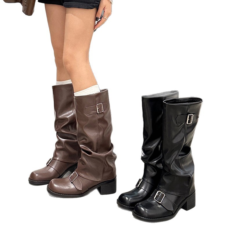 Women's Thick Heel Round Toe Over-The-Knee Knight Boots - Image 2