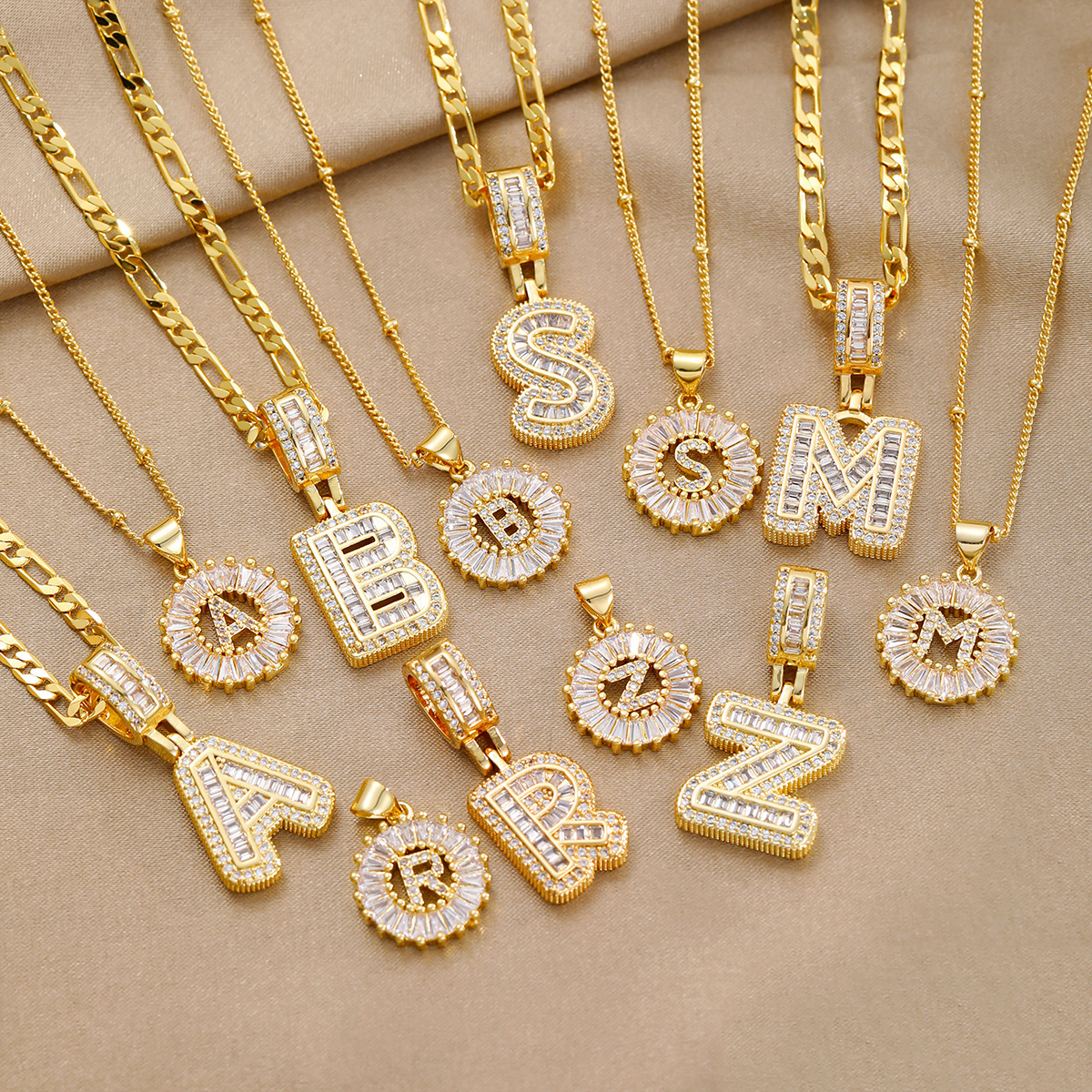 18k Gold Plated Zircon Letter Pendant Necklace Unisex Personalized Jewelry - Image 2