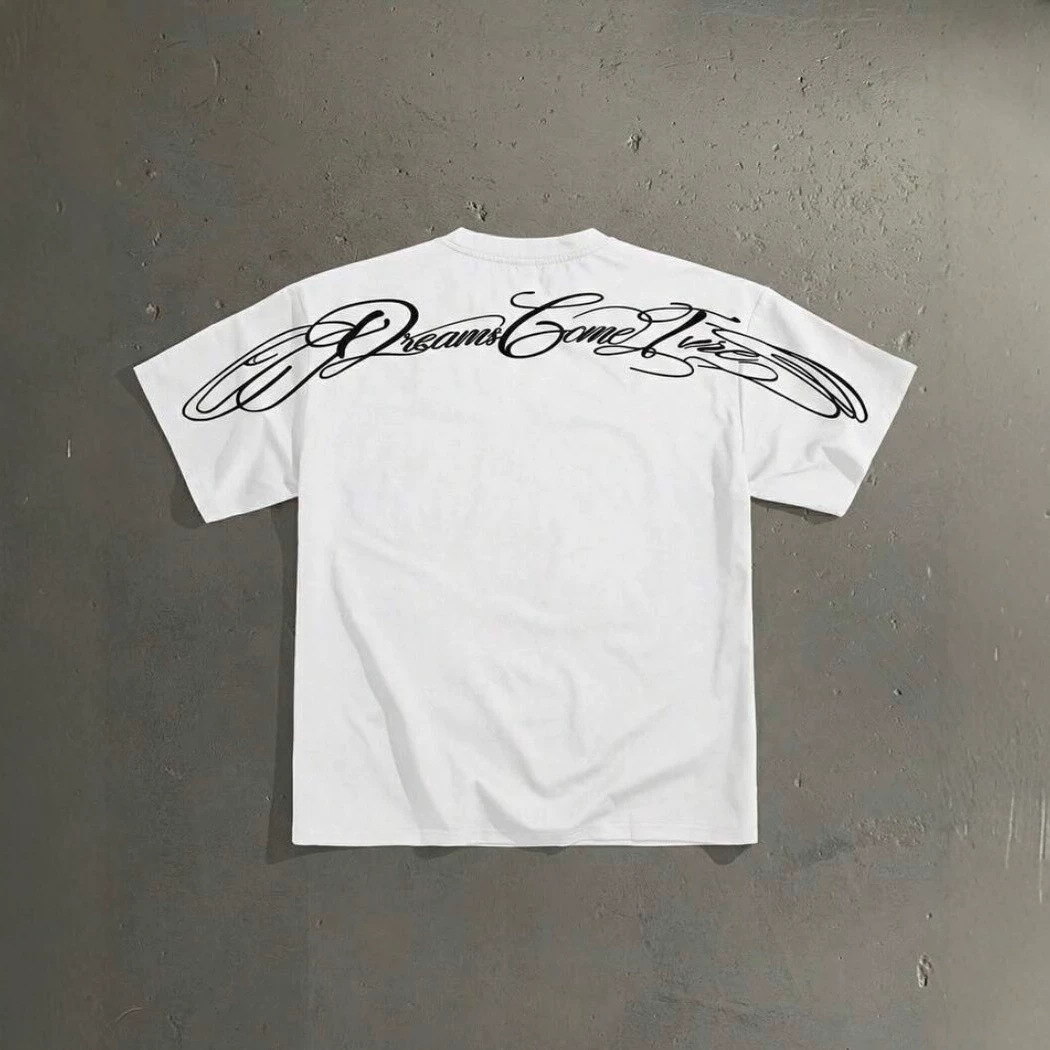 Vintage Letter Print Round Neck T-shirt - Image 3